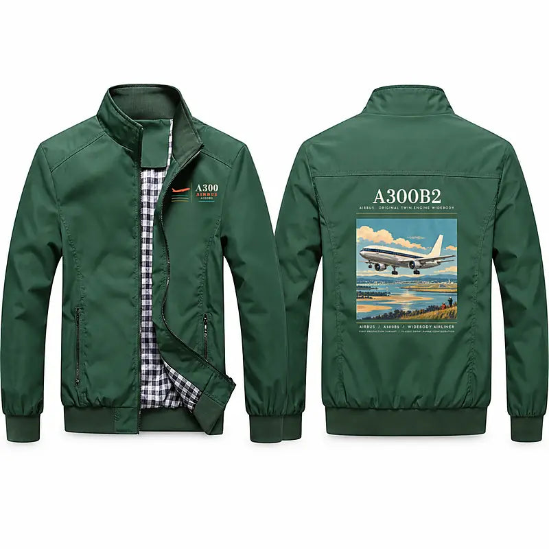 Airbus A300B2 Stylish Jackets - Stand Collar - Poster - Green