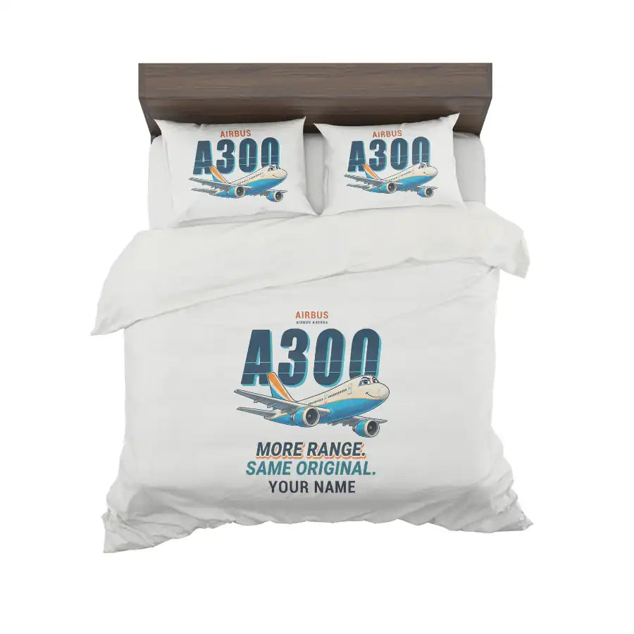 Airbus A300B4 - Cartoon + Name - Bedding Set - White