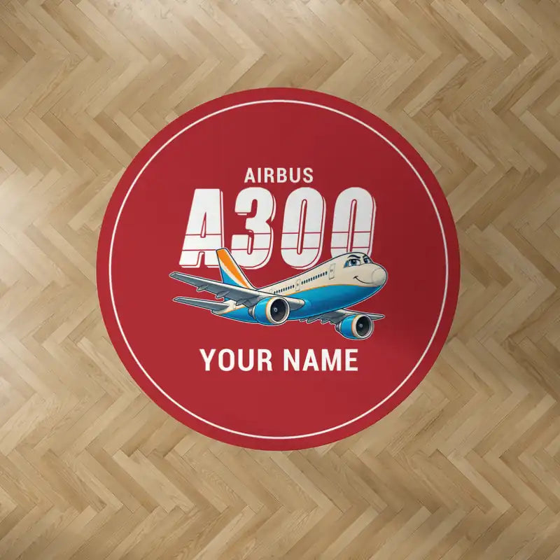Airbus A300B4 - Cartoon + Name - Round Carpet - Red
