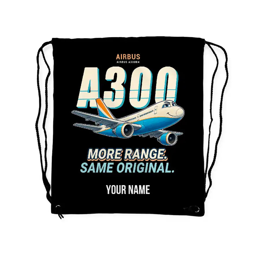 Airbus A300B4 - Drawstring Bag - Cartoon + Name - Black