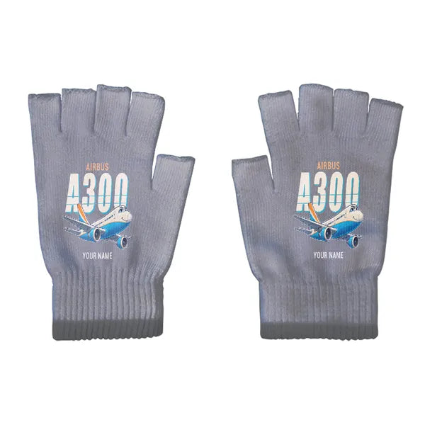 Airbus A300B4 - Gloves - Cut - Cartoon + Name - Gray