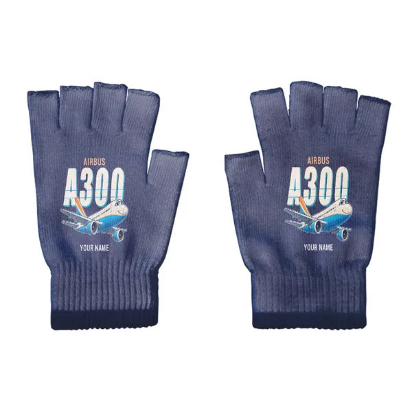 Airbus A300B4 - Gloves - Cut - Cartoon + Name - Navy Blue