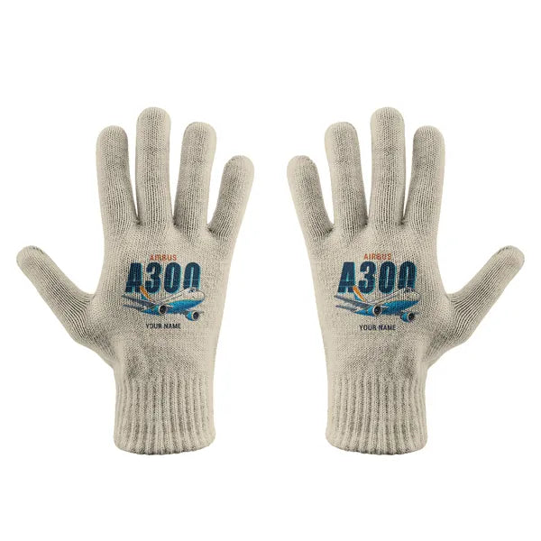 Airbus A300B4 - Gloves - Full - Cartoon + Name - Beige
