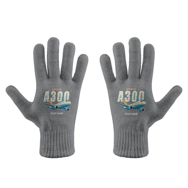 Airbus A300B4 - Gloves - Full - Cartoon + Name - Gray
