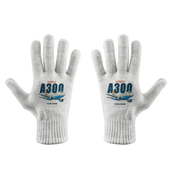 Airbus A300B4 - Gloves - Full - Cartoon + Name - White