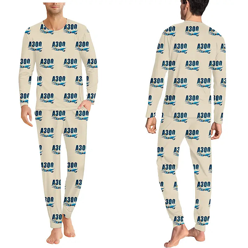 Airbus A300B4 - Men Pajamas - Cartoon Pattern - Beige