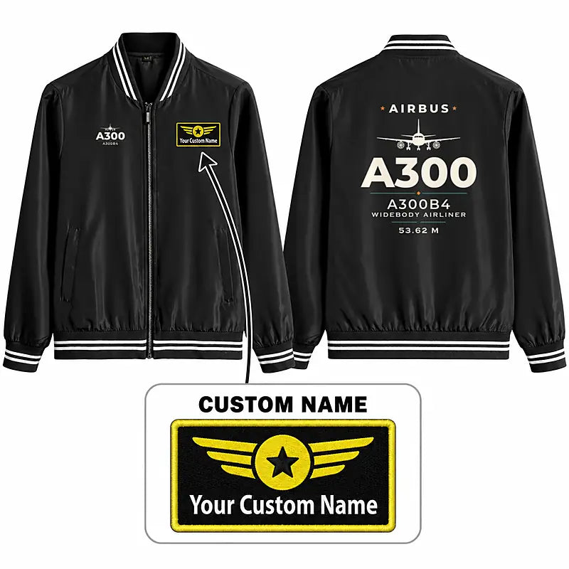 Airbus A300B4 Stylish Jackets - Baseball Collar - Heritage + Name - Black