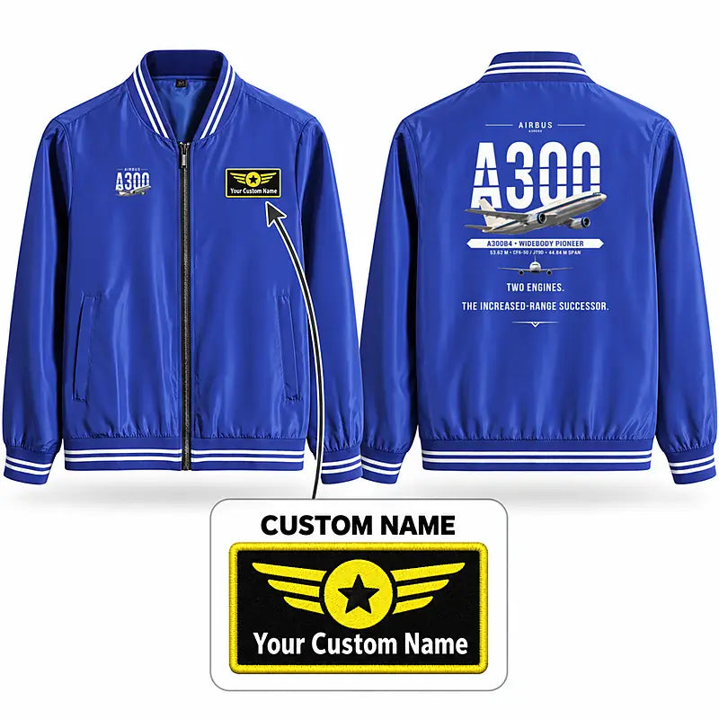 Airbus A300B4 Stylish Jackets - Baseball Collar - Original + Name - Royal Blue