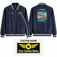Thumbnail for Airbus A300B4 Stylish Jackets - Baseball Collar - Poster + Name - Navy Blue