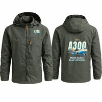 Thumbnail for Airbus A300B4 Stylish Jackets - Hooded Windbreaker - Cartoon - Olive Green