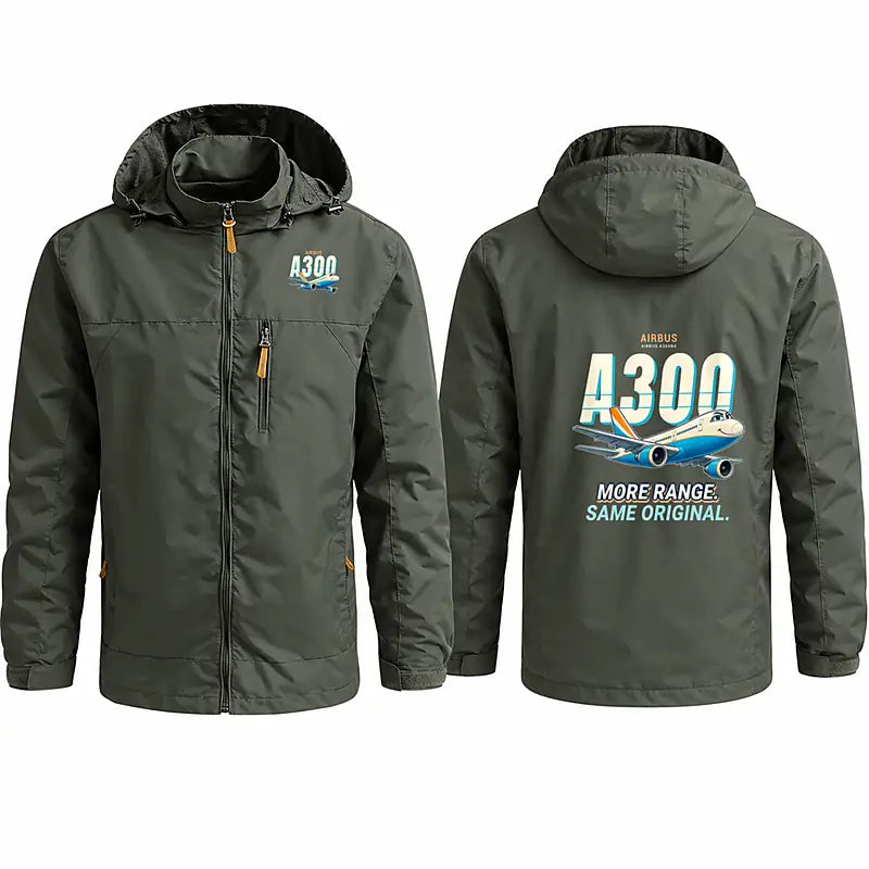 Airbus A300B4 Stylish Jackets - Hooded Windbreaker - Cartoon - Olive Green