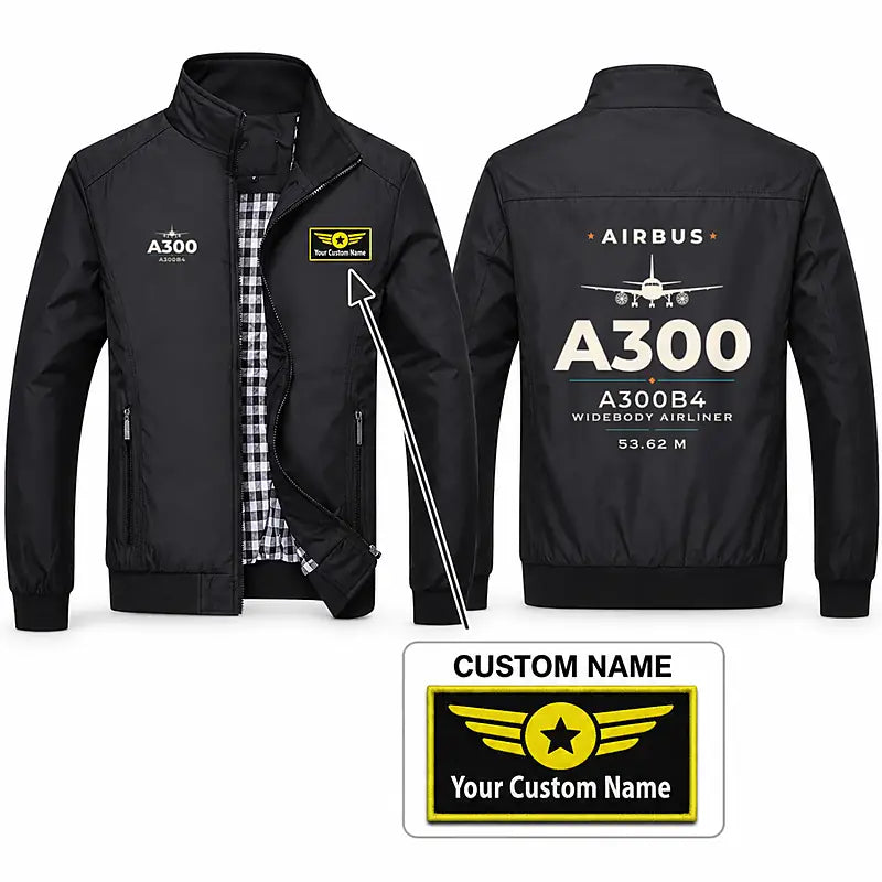 Airbus A300B4 Stylish Jackets - Stand Collar - Heritage + Name - Black