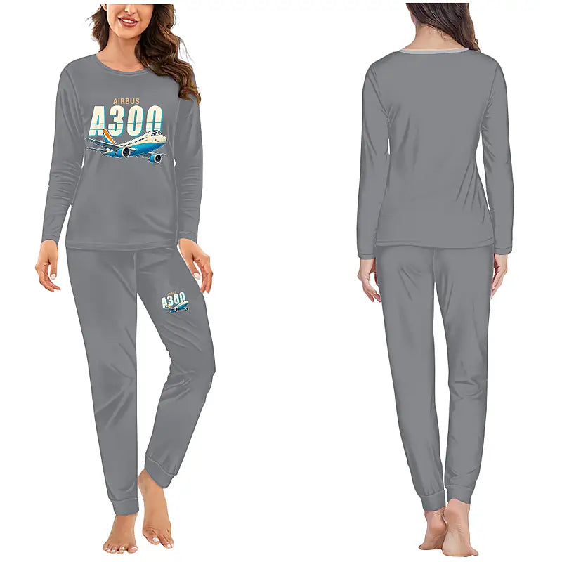 Airbus A300B4 - Women Pajamas - Cartoon Chest - Gray