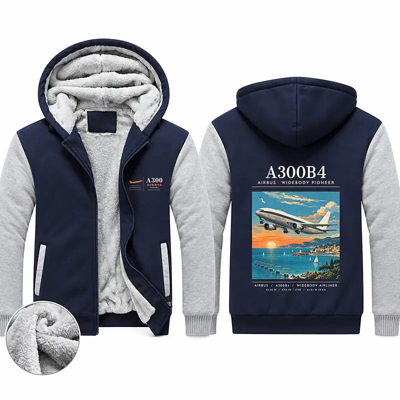 Airbus A300B4 Zipped Sweatshirts - Poster - Navy & Gray