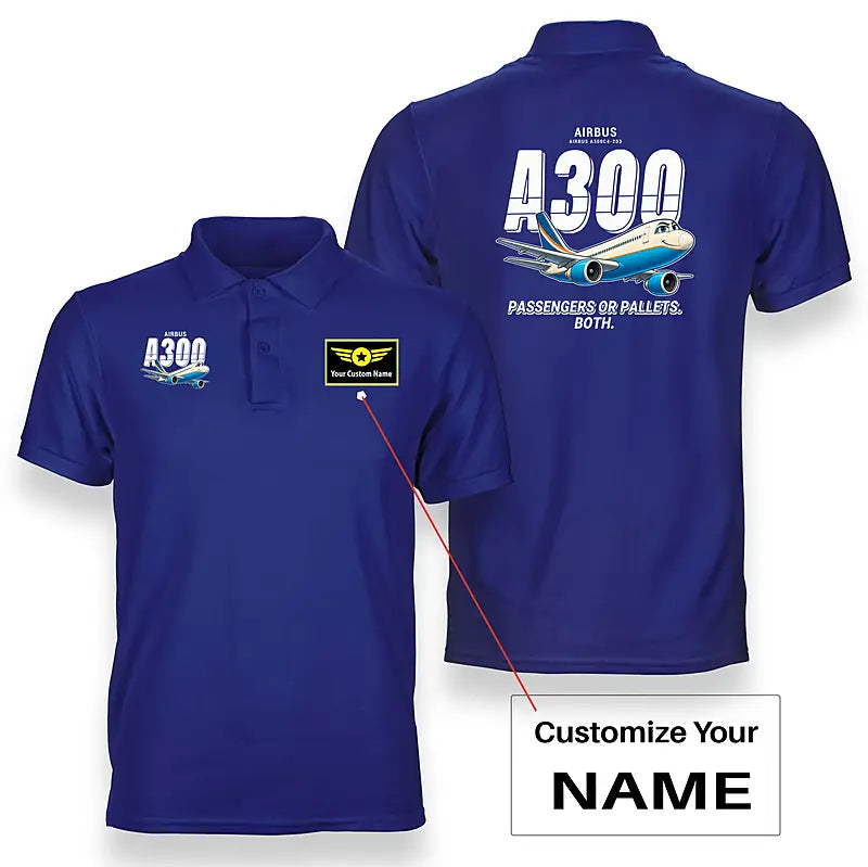 Airbus A300C4-203 - Cartoon - Double-Side Polo - Blue + Name