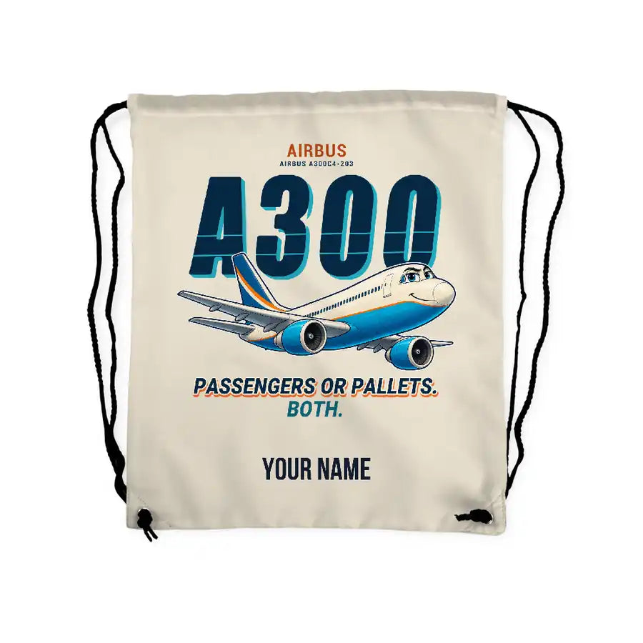 Airbus A300C4-203 - Drawstring Bag - Cartoon + Name - Beige