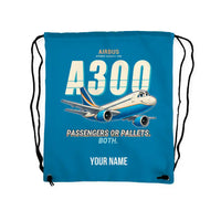 Thumbnail for Airbus A300C4-203 - Drawstring Bag - Cartoon + Name - Light Blue