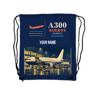 Thumbnail for Airbus A300C4-203 - Drawstring Bag - Classic + Name - Dark Blue