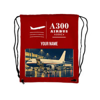 Thumbnail for Airbus A300C4-203 - Drawstring Bag - Classic + Name - Red
