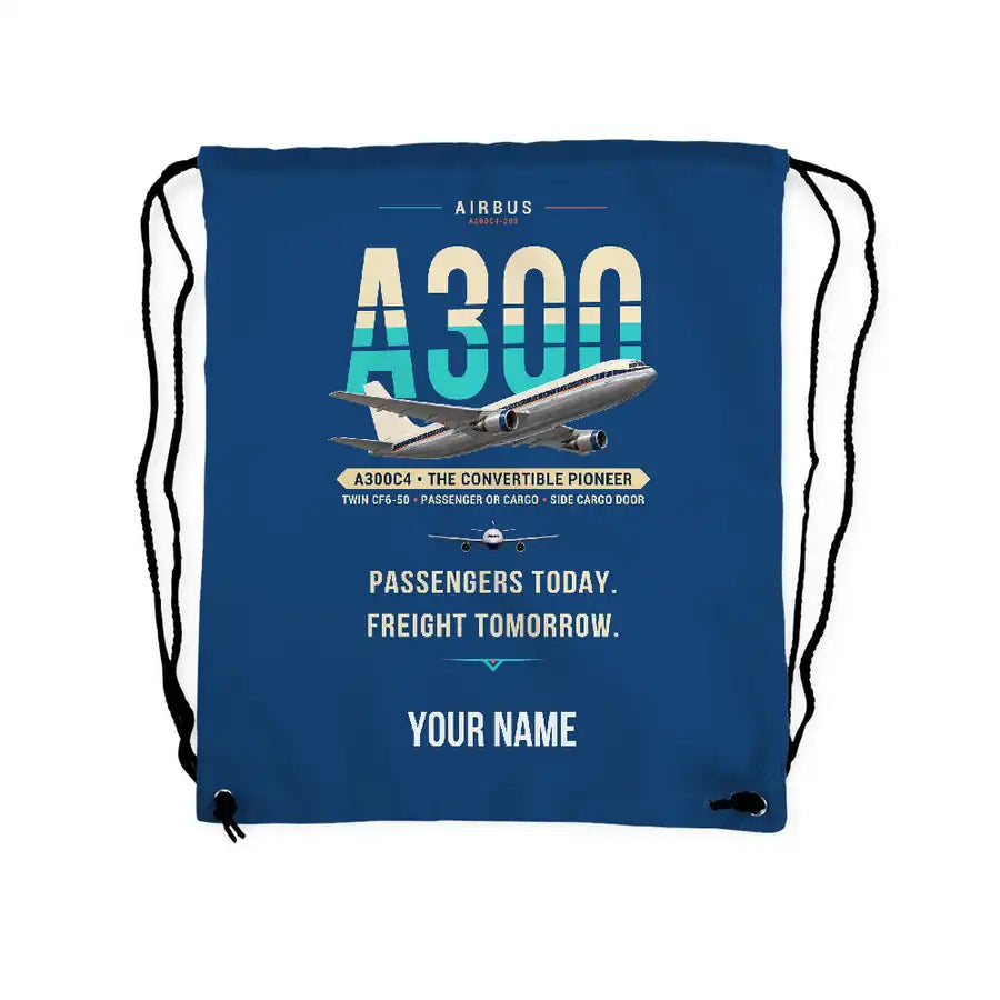 Airbus A300C4-203 - Drawstring Bag - Original + Name - Blue
