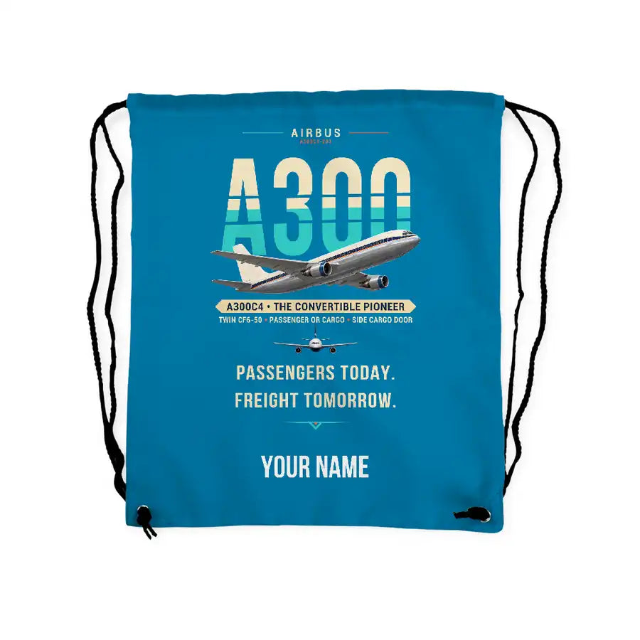Airbus A300C4-203 - Drawstring Bag - Original + Name - Light Blue