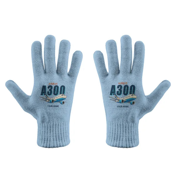 Airbus A300C4-203 - Gloves - Full - Cartoon + Name - Light Blue