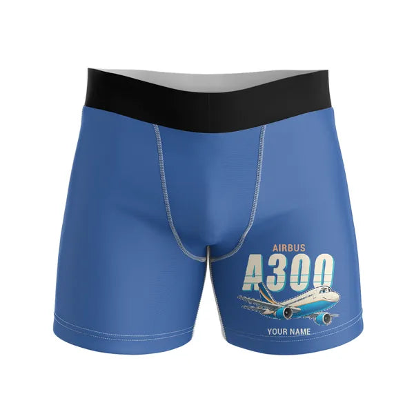 Airbus A300C4-203 - Men Boxers - Cartoon + Name - Blue