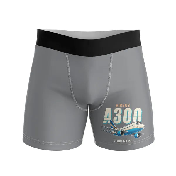Airbus A300C4-203 - Men Boxers - Cartoon + Name - Gray