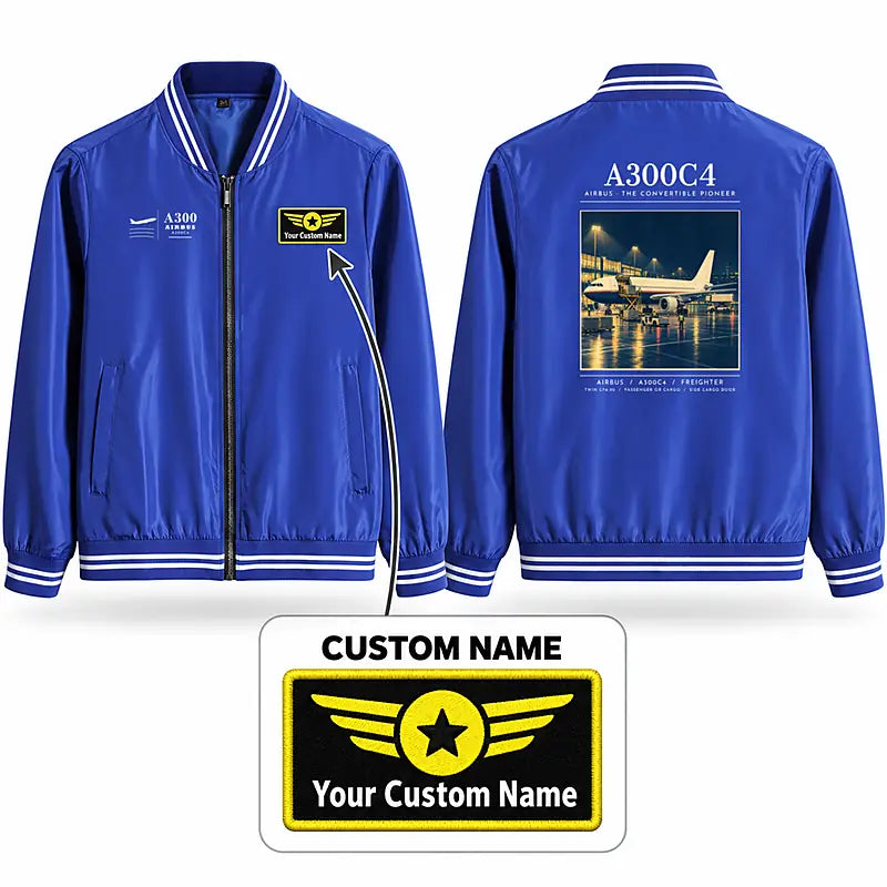 Airbus A300C4-203 Stylish Jackets - Baseball Collar - Poster + Name - Royal Blue
