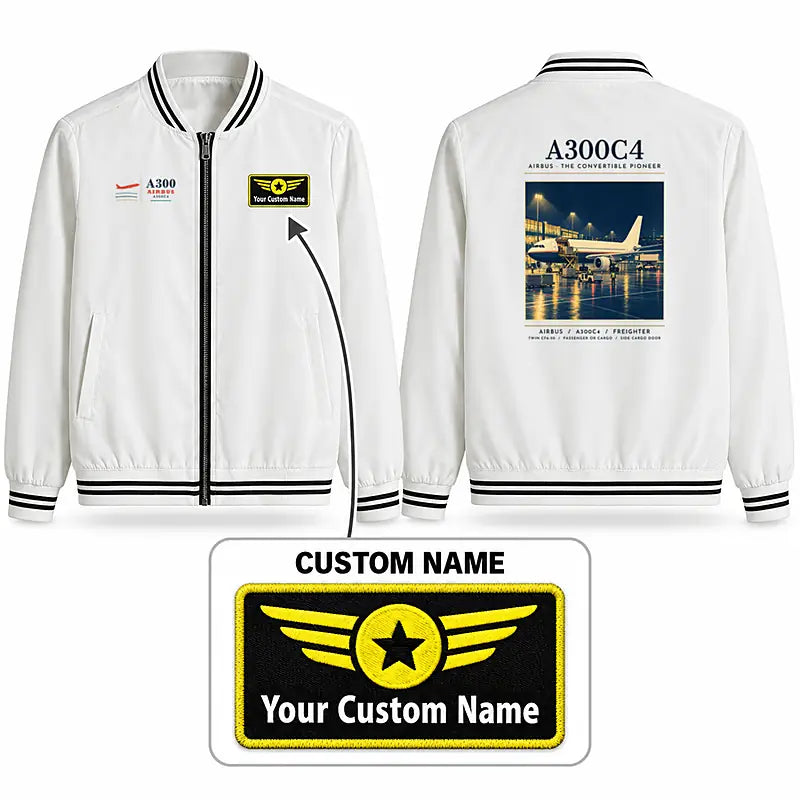 Airbus A300C4-203 Stylish Jackets - Baseball Collar - Poster + Name - White