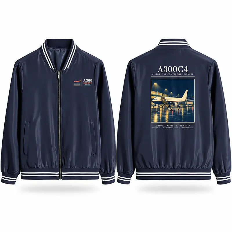 Airbus A300C4-203 Stylish Jackets - Baseball Collar - Poster - Navy Blue