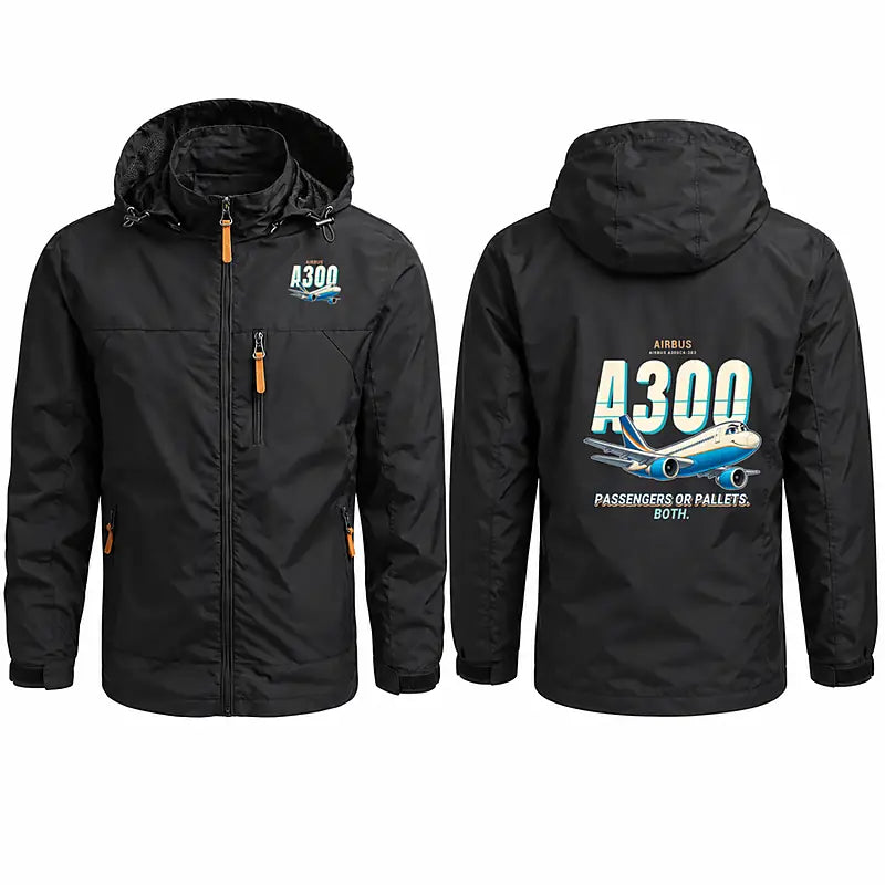 Airbus A300C4-203 Stylish Jackets - Hooded Windbreaker - Cartoon - Black