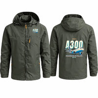 Thumbnail for Airbus A300C4-203 Stylish Jackets - Hooded Windbreaker - Cartoon - Olive Green