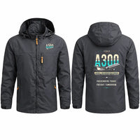 Thumbnail for Airbus A300C4-203 Stylish Jackets - Hooded Windbreaker - Original - Charcoal