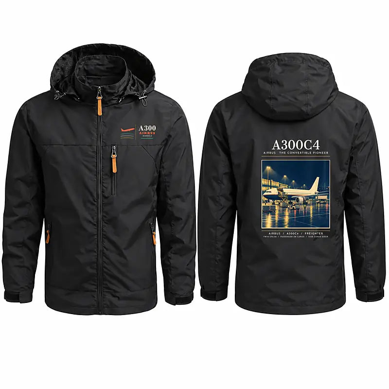 Airbus A300C4-203 Stylish Jackets - Hooded Windbreaker - Poster - Black