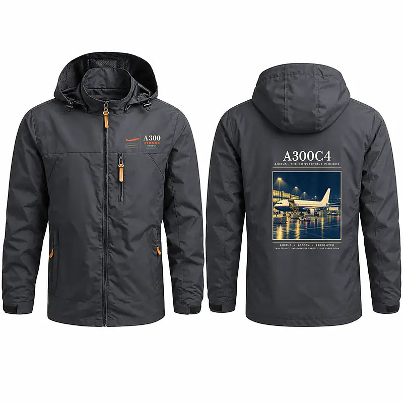Airbus A300C4-203 Stylish Jackets - Hooded Windbreaker - Poster - Charcoal