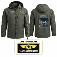 Thumbnail for Airbus A300C4-203 Stylish Jackets - Hooded Windbreaker - Poster + Name - Olive Green