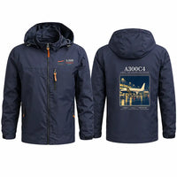 Thumbnail for Airbus A300C4-203 Stylish Jackets - Hooded Windbreaker - Poster - Navy Blue