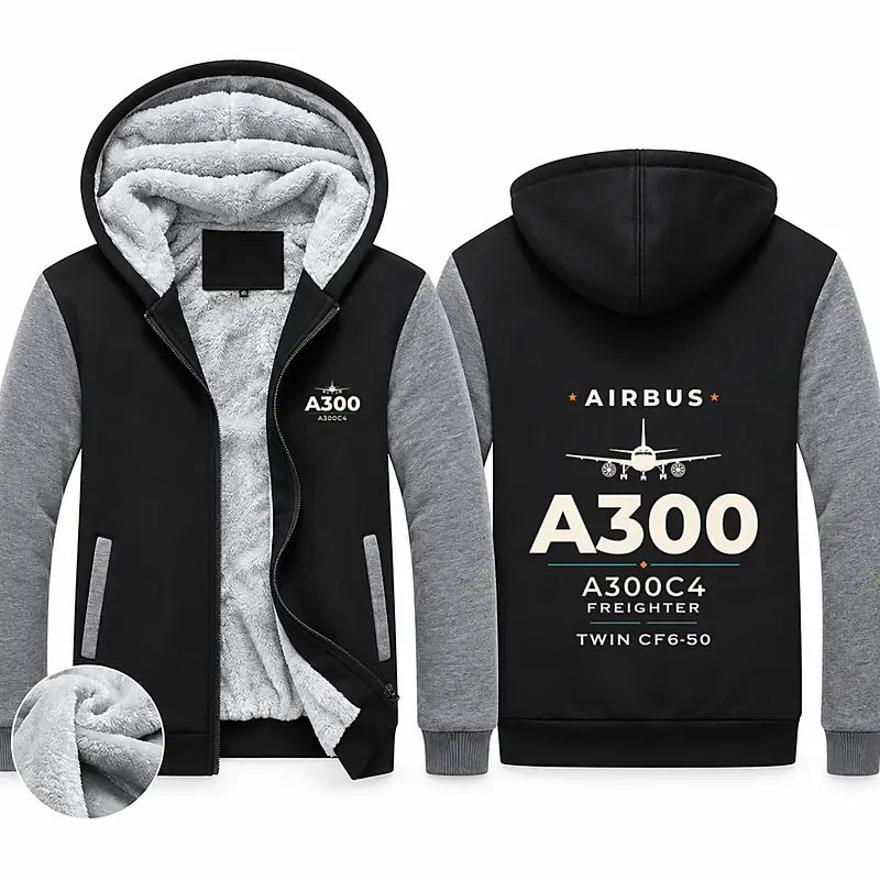 Airbus A300C4-203 Zipped Sweatshirts - Heritage - Black & Gray