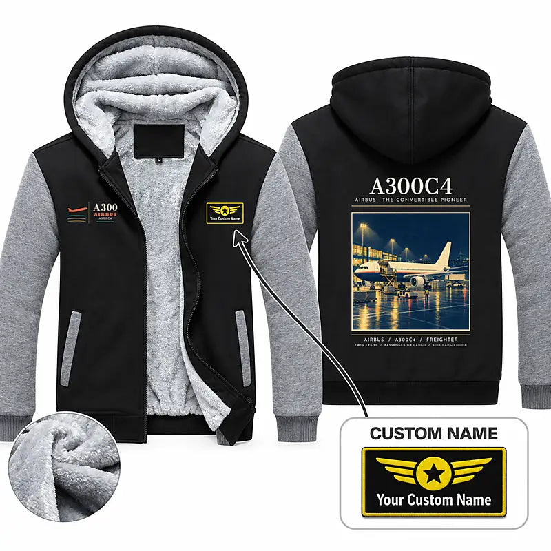 Airbus A300C4-203 Zipped Sweatshirts - Poster + Name - Black & Gray