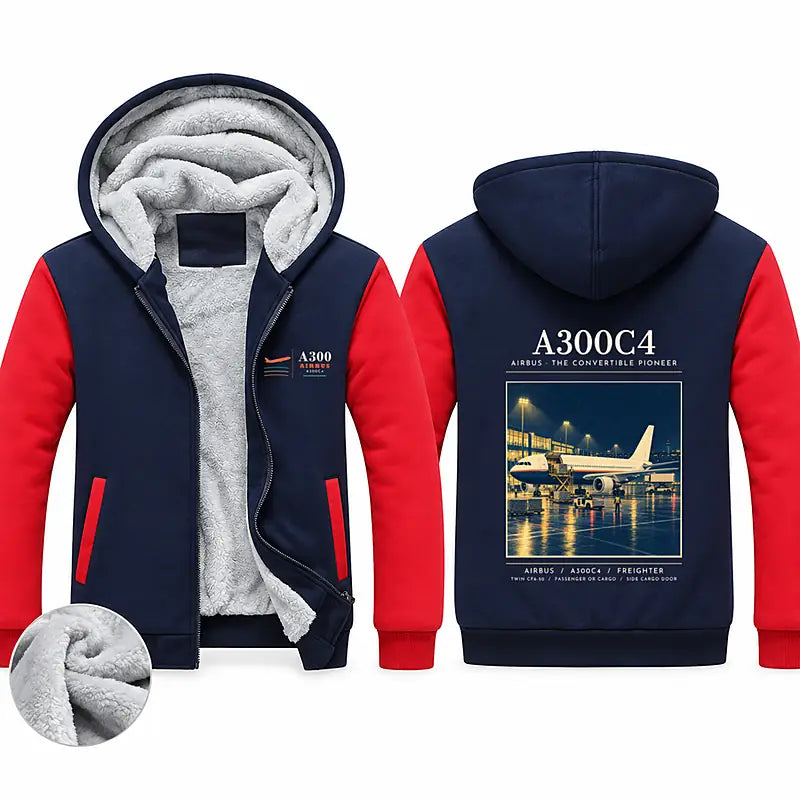 Airbus A300C4-203 Zipped Sweatshirts - Poster - Navy & Red