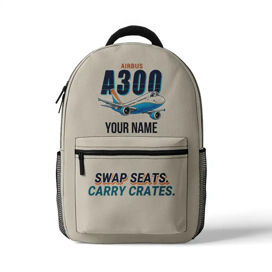 Airbus A300C4-600 - 3D Backpack - Cartoon + Name - Beige