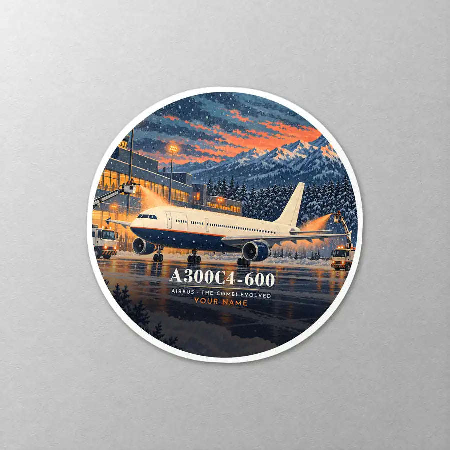 Airbus A300C4-600 - 3D + Name - Circle Sticker - Close-up