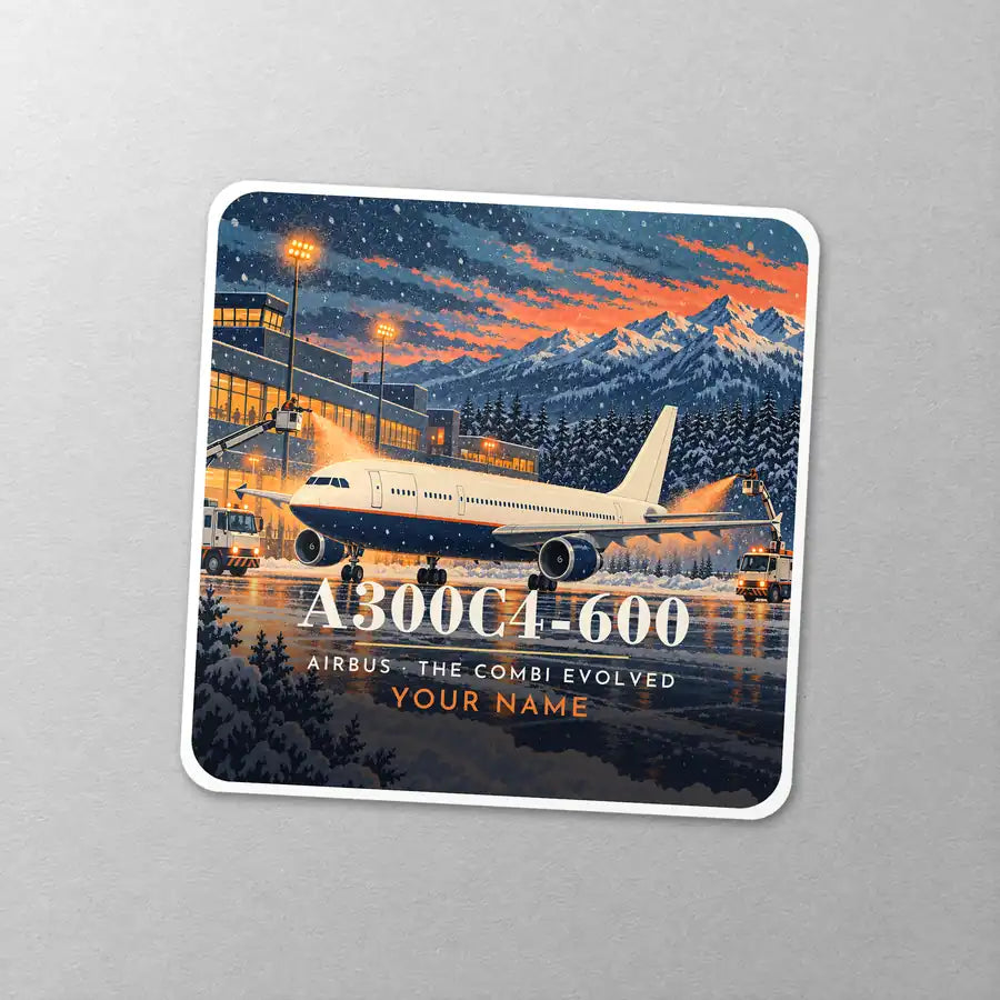 Airbus A300C4-600 - 3D + Name - Square Sticker - Close-up
