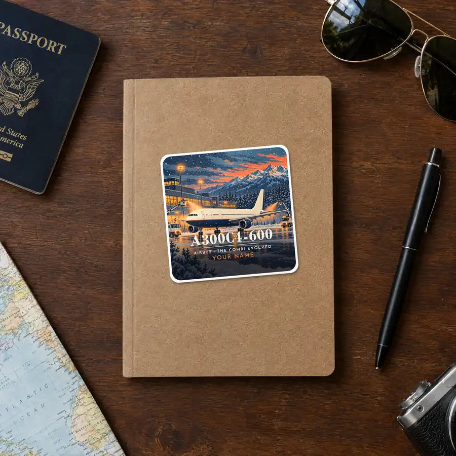 Airbus A300C4-600 - 3D + Name - Square Sticker - Notebook