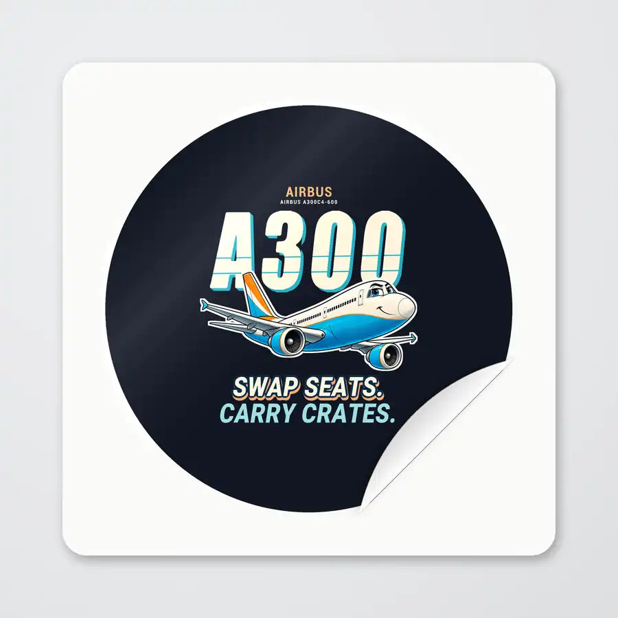 Airbus A300C4-600 - Cartoon - Circle Sticker - Peel