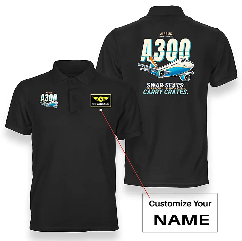 Airbus A300C4-600 - Cartoon - Double-Side Polo - Black + Name