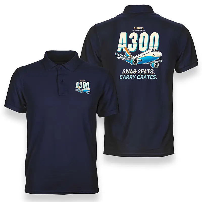 Airbus A300C4-600 - Cartoon - Double-Side Polo - Navy Blue