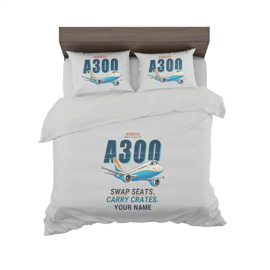 Airbus A300C4-600 - Cartoon + Name - Bedding Set - Light Gray