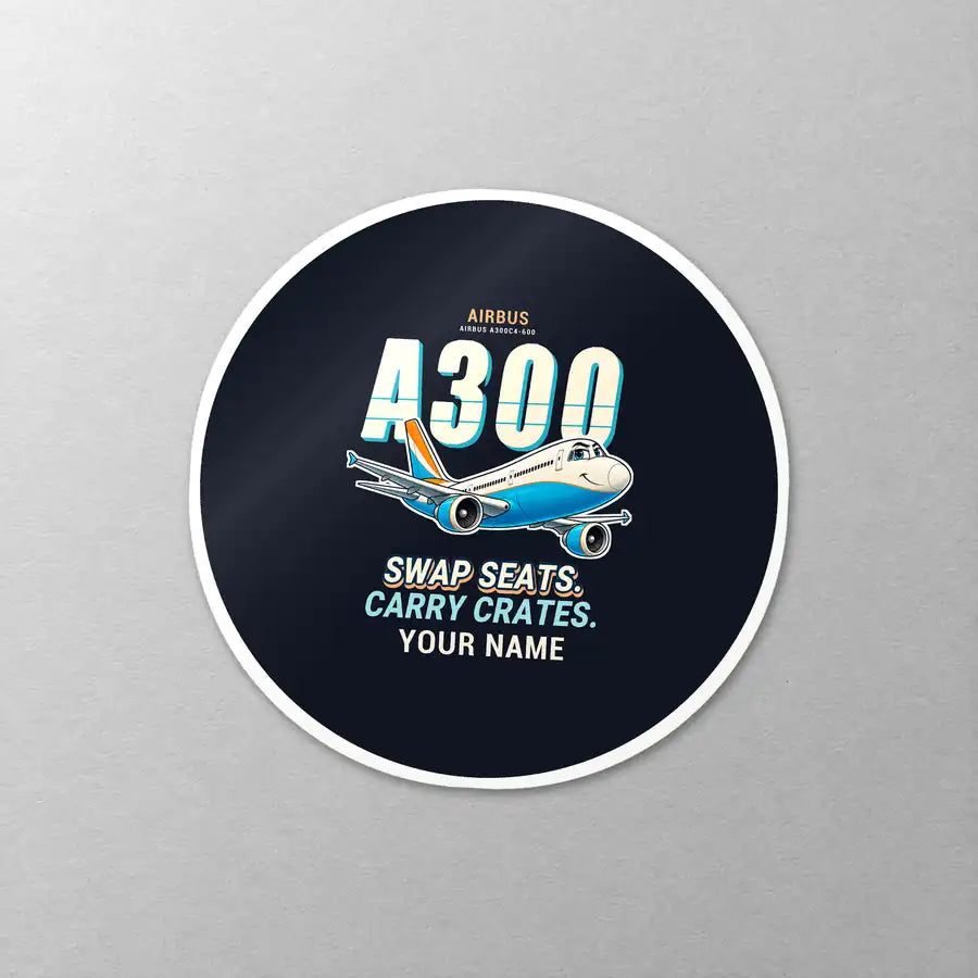 Airbus A300C4-600 - Cartoon + Name - Circle Sticker - Close-up